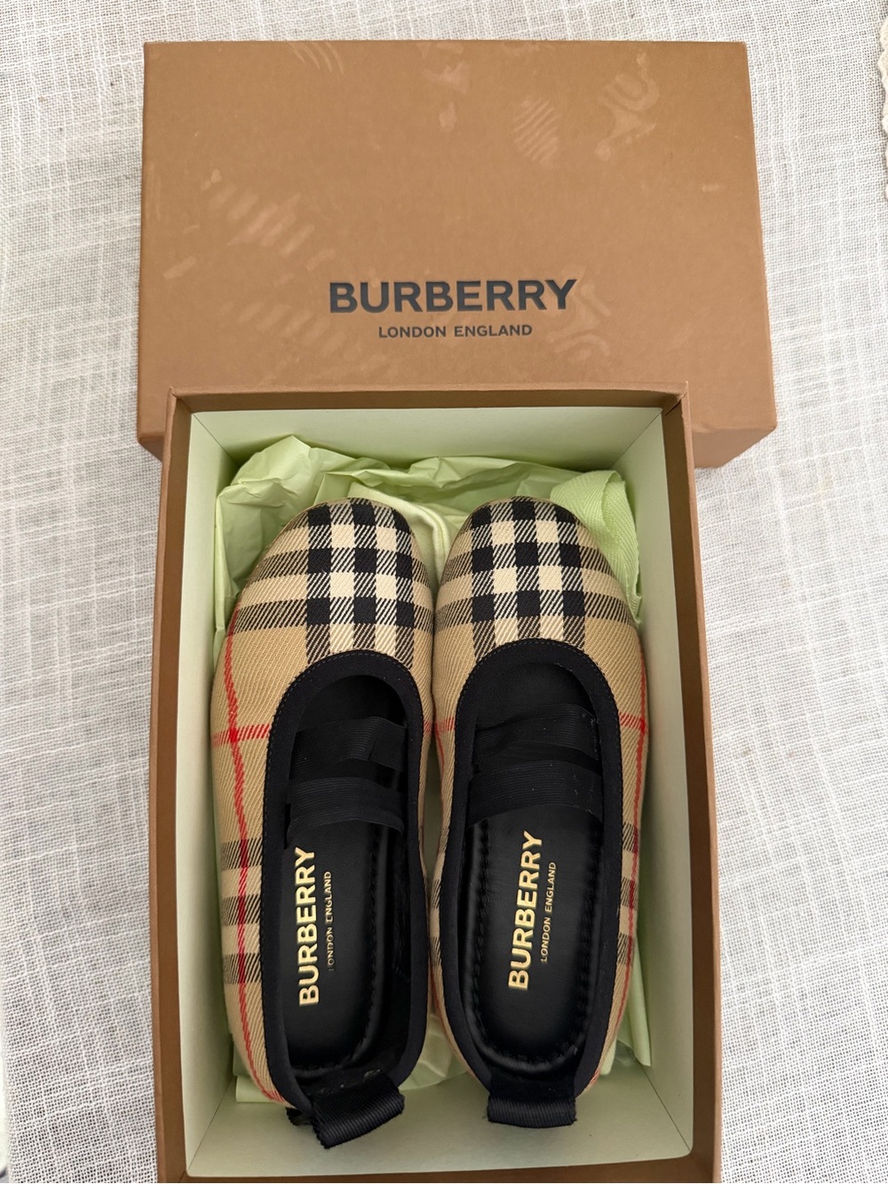 Burberry Black/Red & Brown Check Ballet Flats